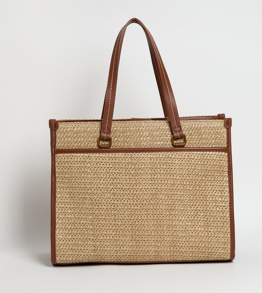 MESH DESIGN TOTE LIGHT BROWN SATCHEL BAG