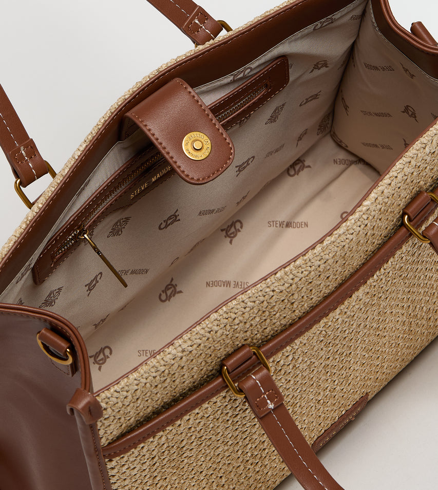 MESH DESIGN TOTE LIGHT BROWN SATCHEL BAG