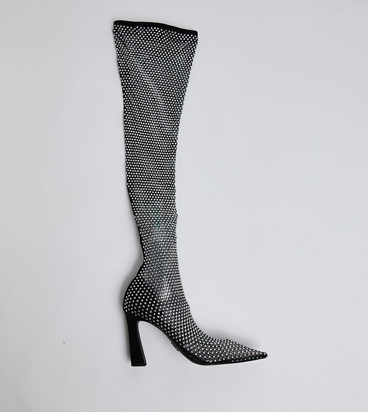 SAPPHIRE BLACK RHINESTONE BOOTS