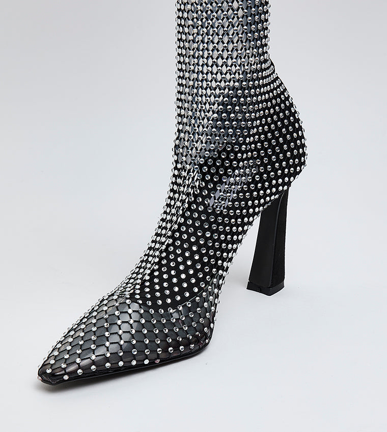 SAPPHIRE BLACK RHINESTONE BOOTS - view 4