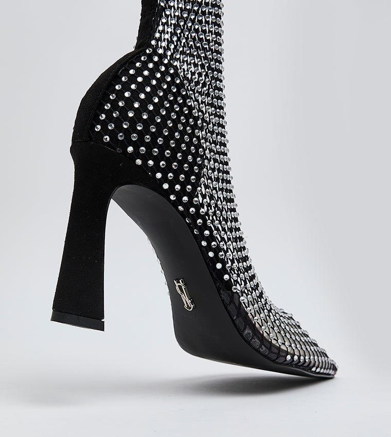SAPPHIRE BLACK RHINESTONE BOOTS - view 2