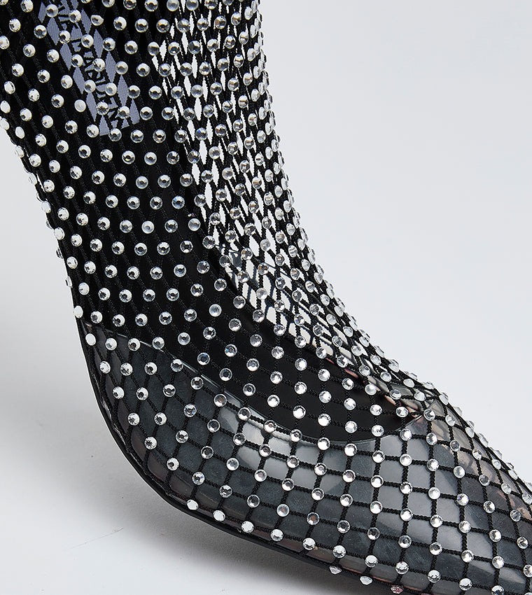 SAPPHIRE BLACK RHINESTONE BOOTS - view 7
