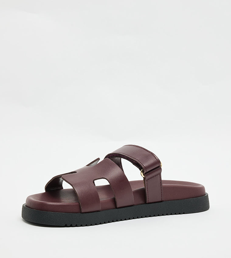 MAYVEN-CN DARK CHERRY LACQUER FLAT SANDALS