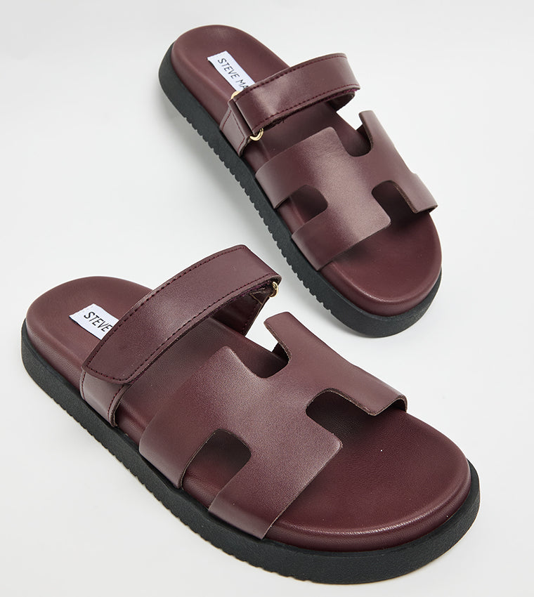 MAYVEN-CN DARK CHERRY LACQUER FLAT SANDALS