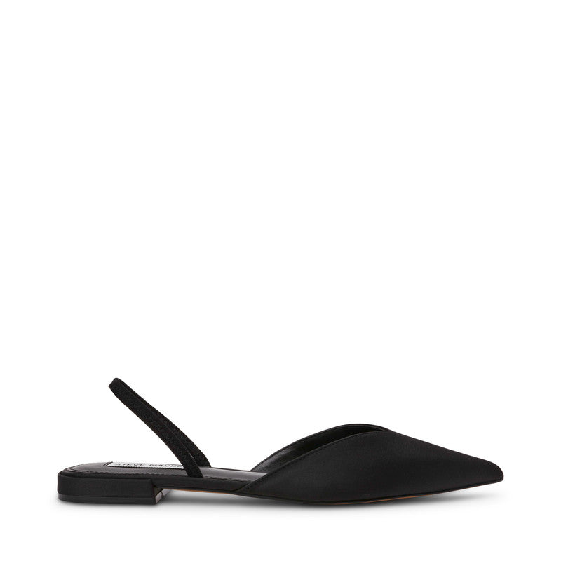 Steve Madden Sierra Ave black satin flat sandals, product view 1