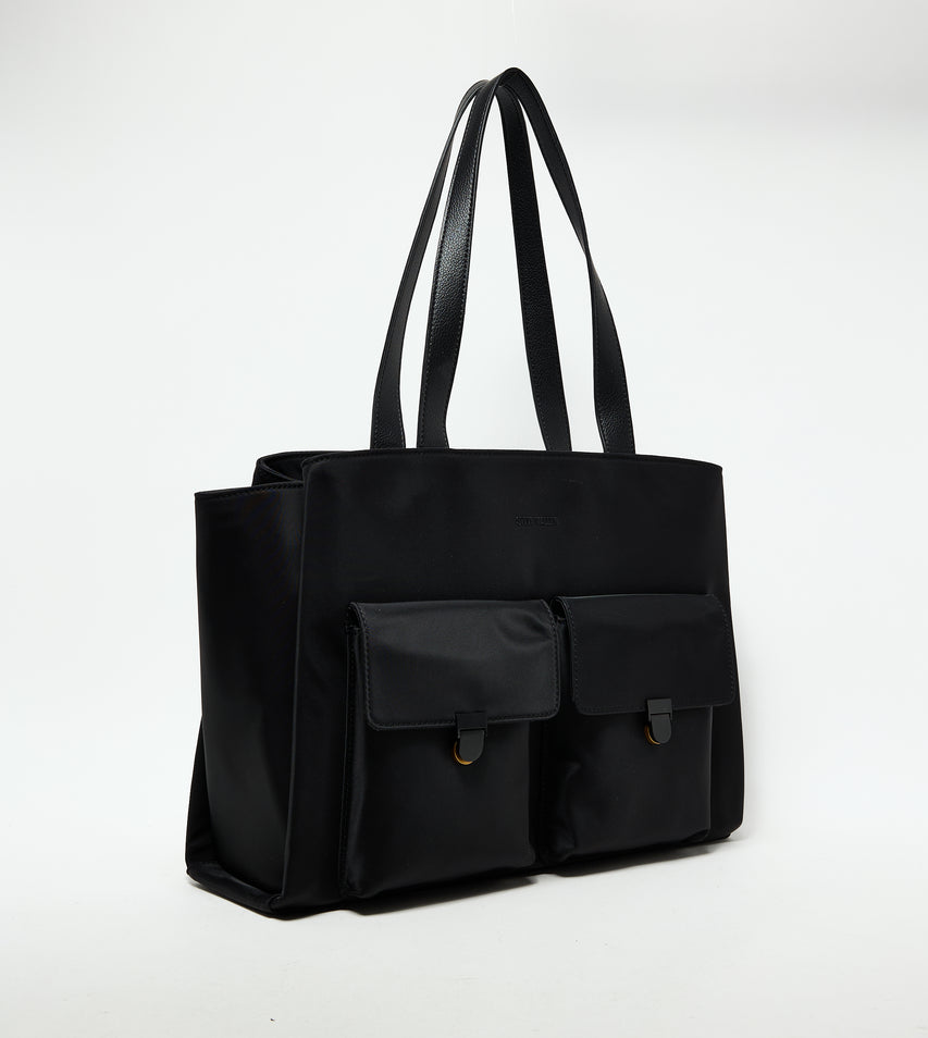 EVERYDAY MULTI POCKET BLACK TOTE BAG