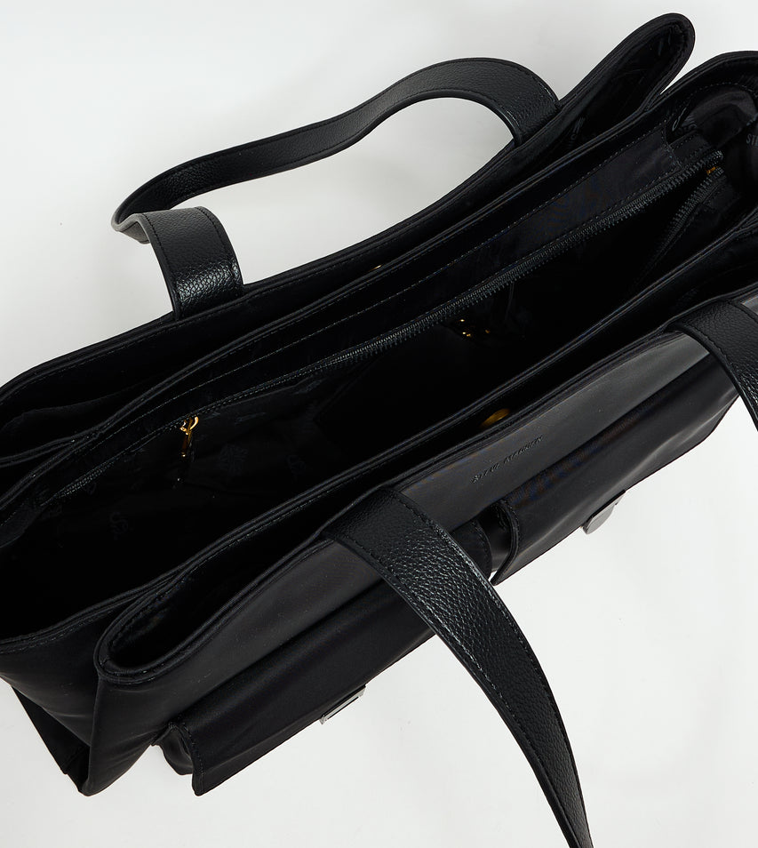 EVERYDAY MULTI POCKET BLACK TOTE BAG