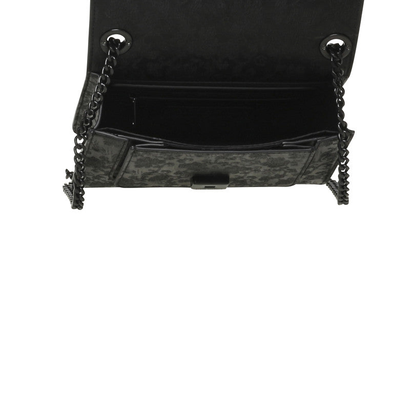 Steve Madden Bartie-b Women's Black & Gold Crossbody Bag - open interior view