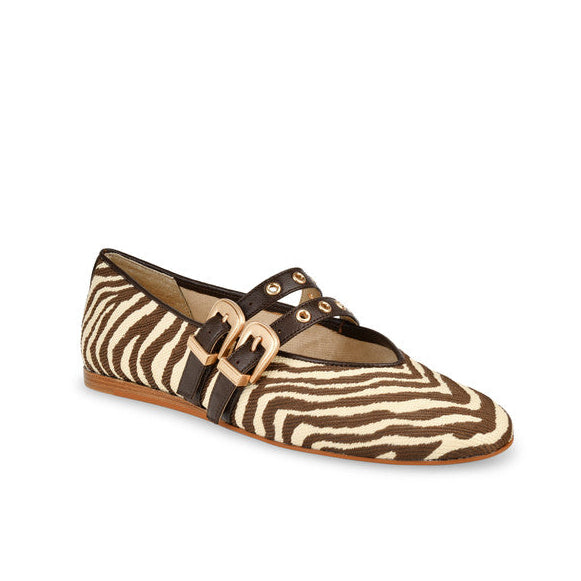 Baylee Grommet Beige Zebra Women's Ballet Flats