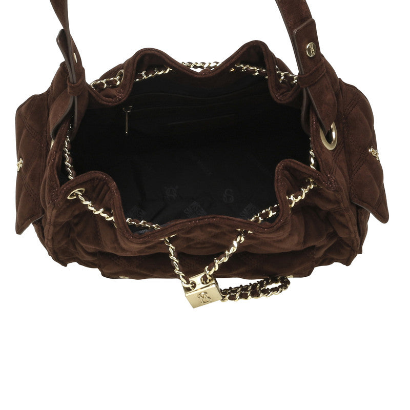Steve Madden Bmicki Women's Chocolate & Gold Hobo Bag - open interior view