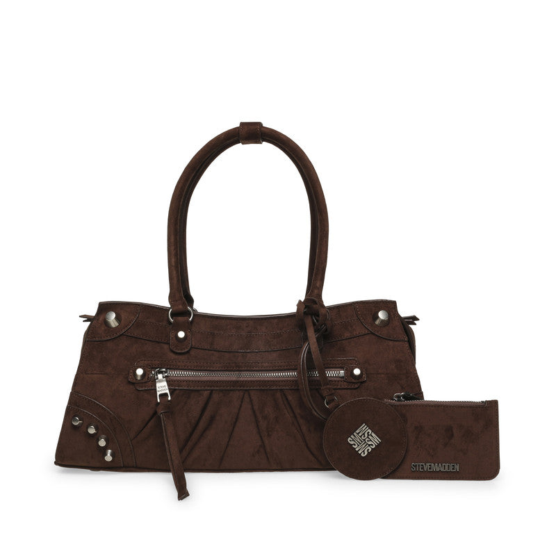 Steve Madden Bravyn-s Women's Chocolate & Silver Satchel Bag - front view