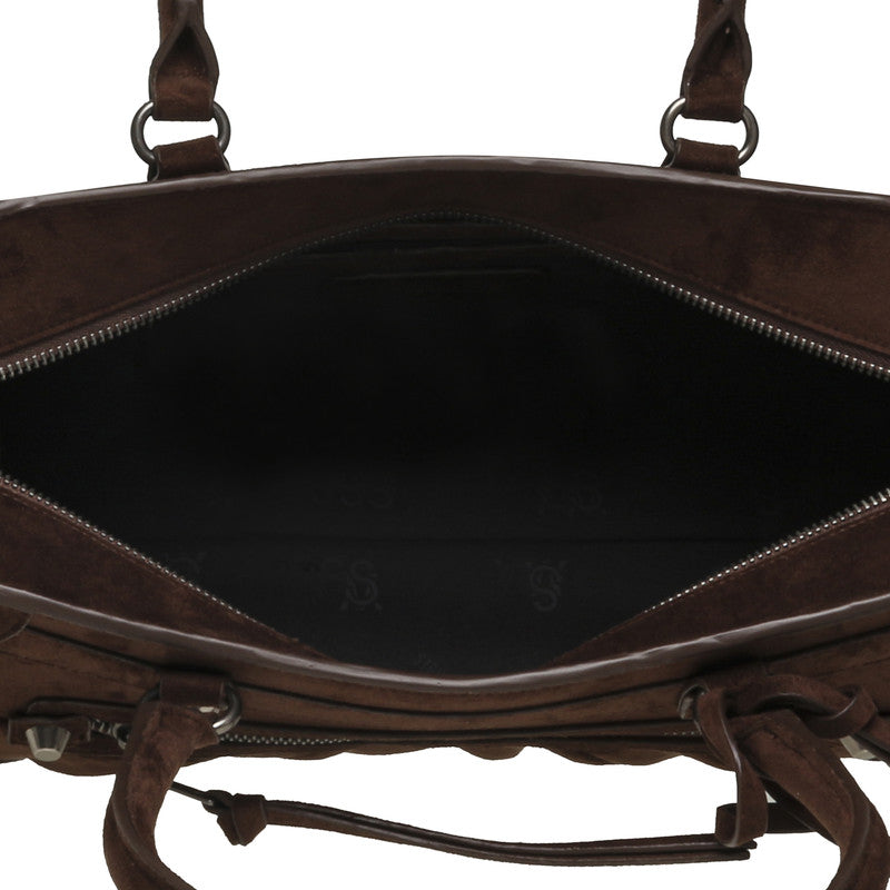 Steve Madden Bravyn-s Women's Chocolate & Silver Satchel Bag - open interior view