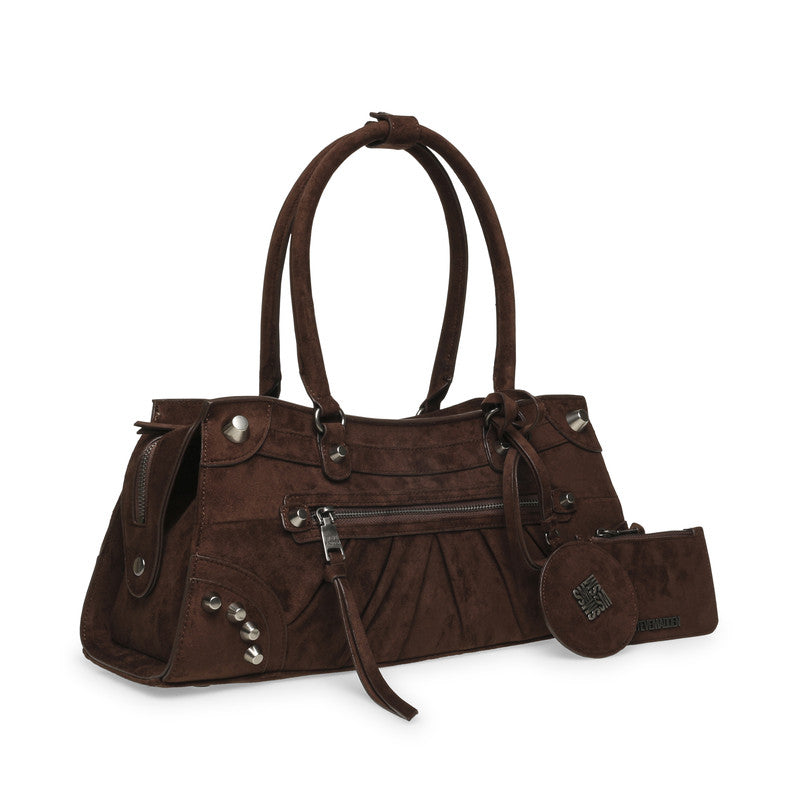 Steve Madden Bravyn-s Women's Chocolate & Silver Satchel Bag - three-quarter view