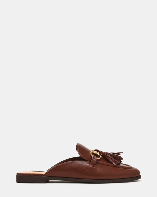 Steve Madden Cayler Women's Brown Leather Mules - front three-quarter view