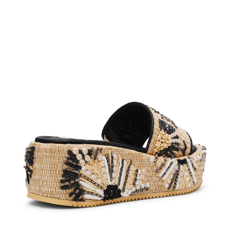 Steve Madden Decor-Emb women's black raffia wedge sandals, side view