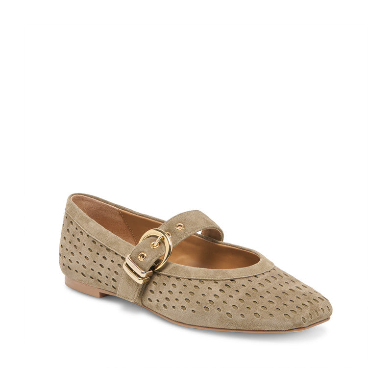 Mikela Women's Olive Perforated Suede Ballerinas