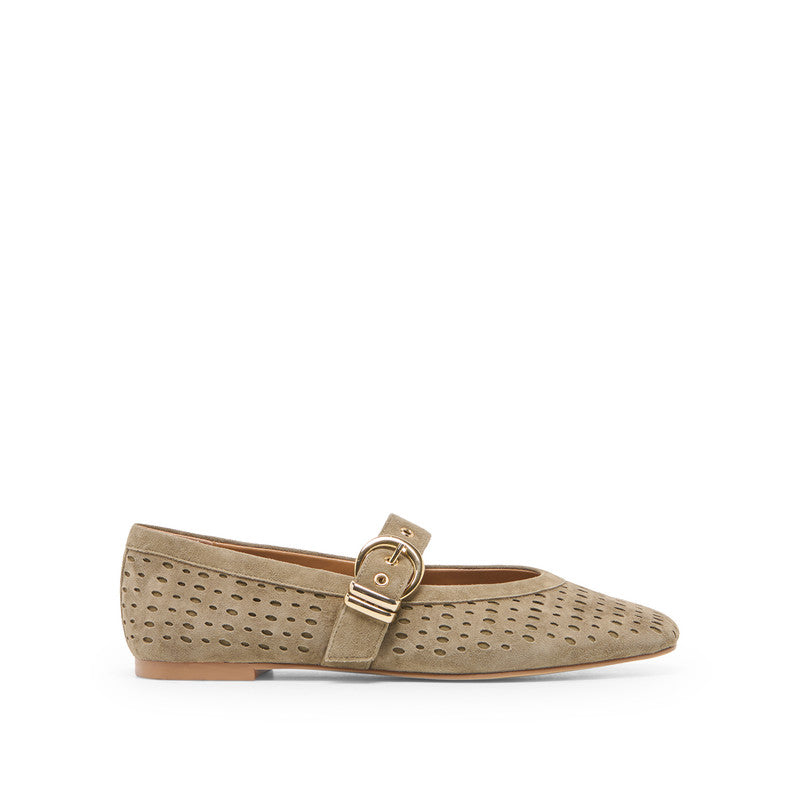 Mikela Women's Olive Perforated Suede Ballerinas - view 2