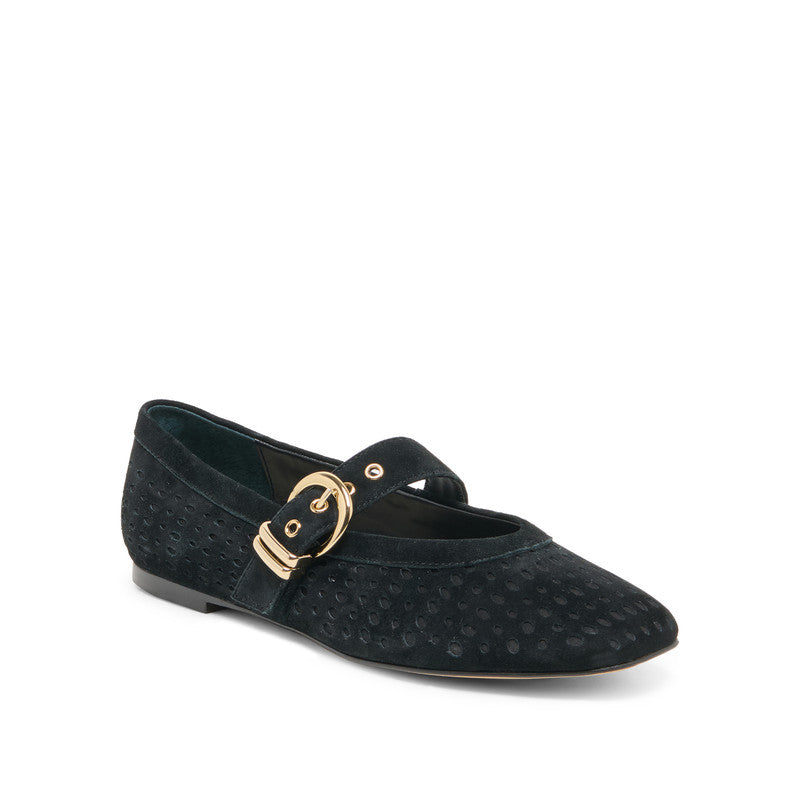Mikela Women's Onyx Perforated Suede Ballerinas
