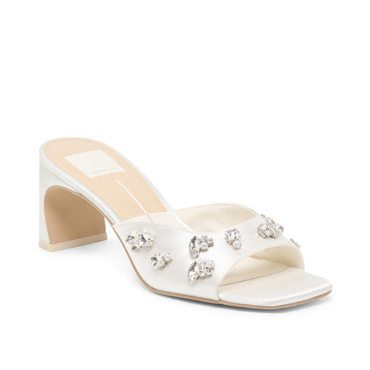 Genene Rhinestone Women's White Heel Sandals