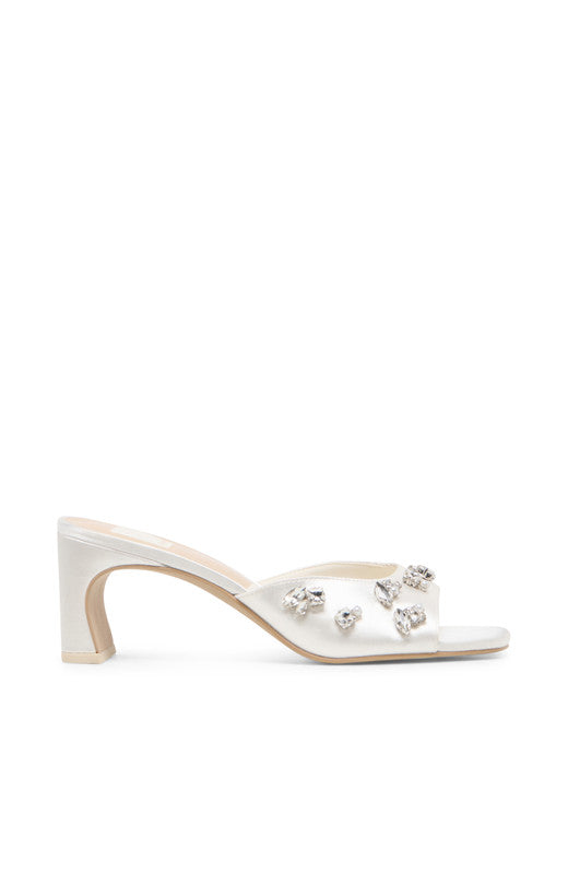 Genene Rhinestone Women's White Heel Sandals - view 2