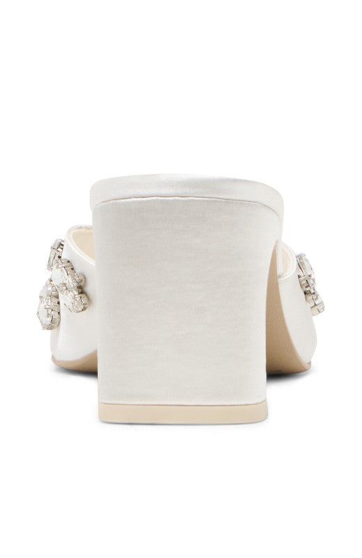 Genene Rhinestone Women's White Heel Sandals - view 3
