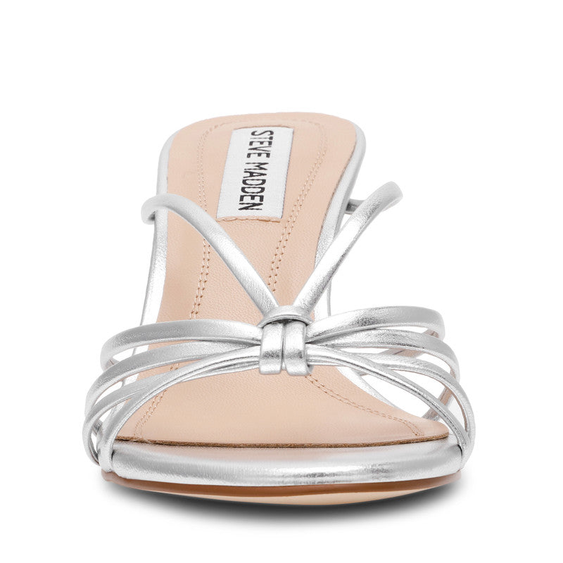 Steve Madden Edna women's silver evening sandals, angled view