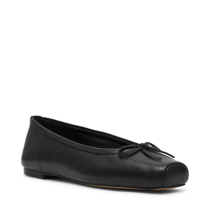 Steve Madden Eleve Women's Black Leather Ballet Flats - front three-quarter view