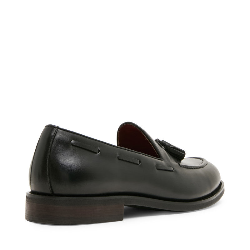Steve Madden Elgin Men's Black Leather Loafers - rear three-quarter view
