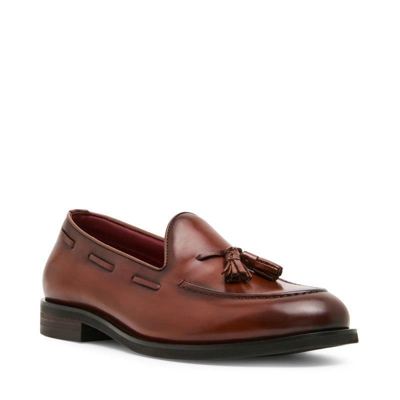Steve Madden Elgin Men's Tan Leather Loafers - front three-quarter view