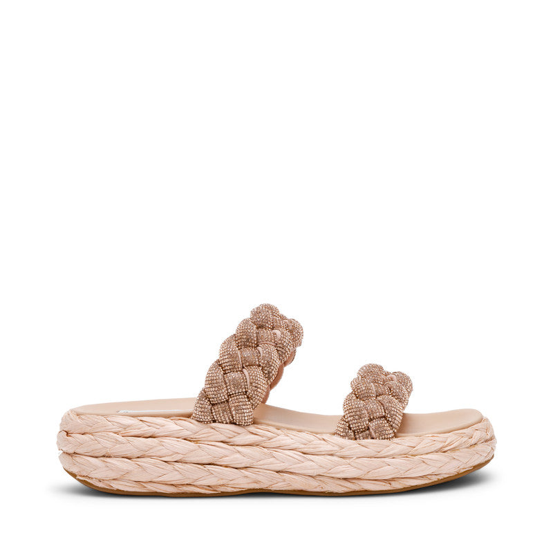Steve Madden Gallie women's rose-gold flat sandals, back view