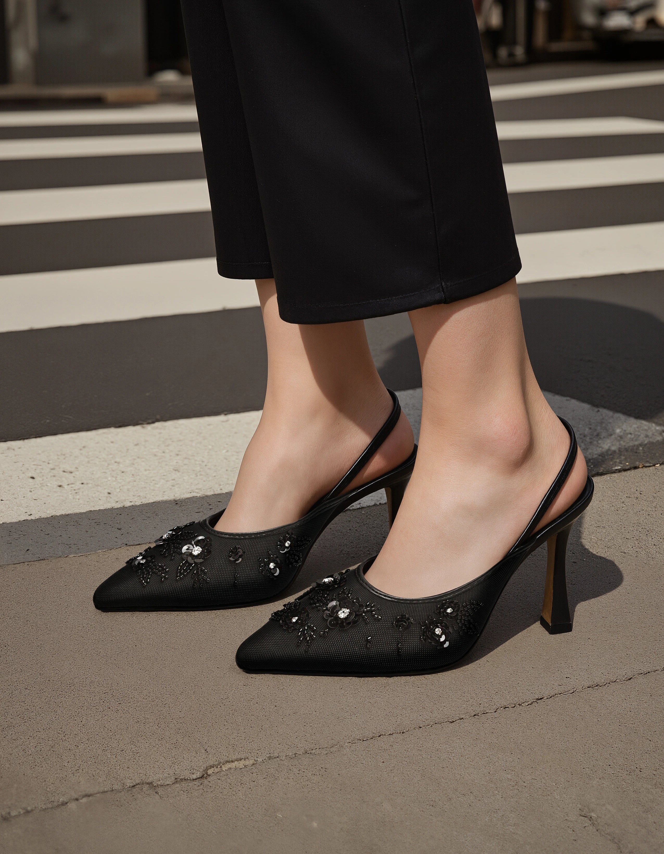 SOOTHER BLACK MESH HEELS