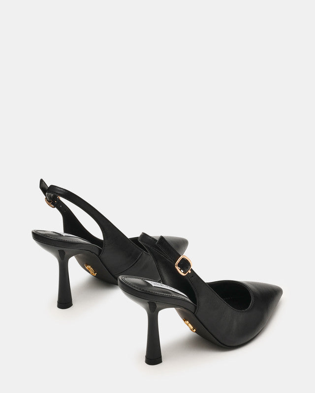 Steve Madden Juli Women's Black Leather Pumps - pair three-quarter view