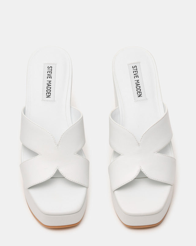 Steve Madden JUSTICE2.0 Women's White Leather Heeled Sandals - top view