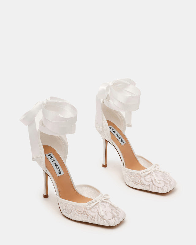 Steve Madden Larina Women's White Lace Pumps - pair view