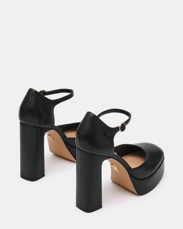 Steve Madden Lexie Women's Black Leather Pumps - pair rear three-quarter view