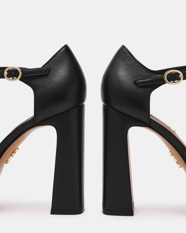 Steve Madden Lexie Women's Black Leather Pumps - heel detail close-up - view 3