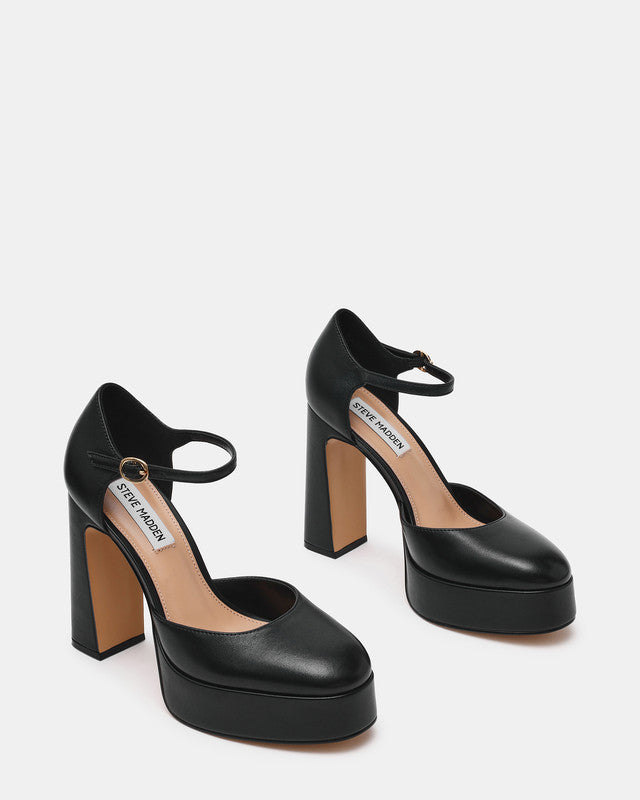 Steve Madden Lexie Women's Black Leather Pumps - pair three-quarter view