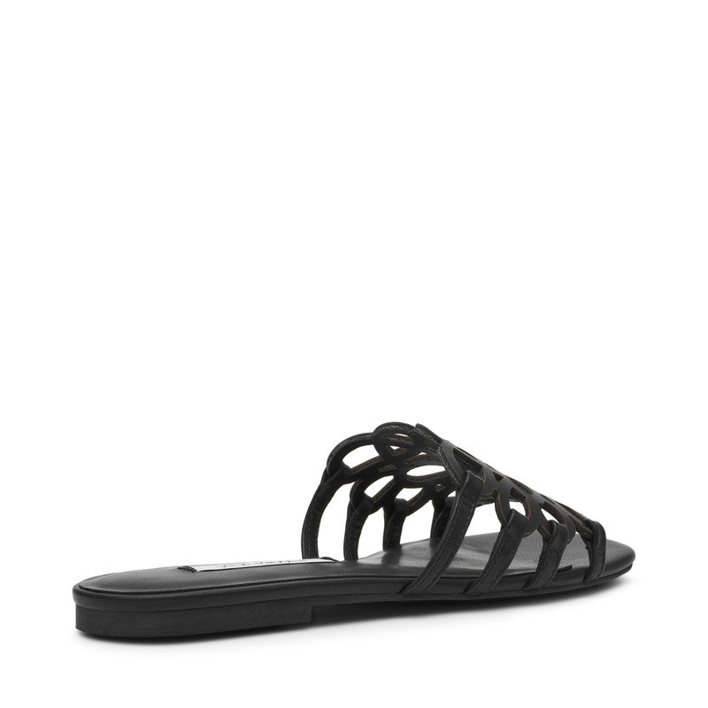 Steve Madden Lotus Women's Black Leather Flat Sandals - side profile - view 2