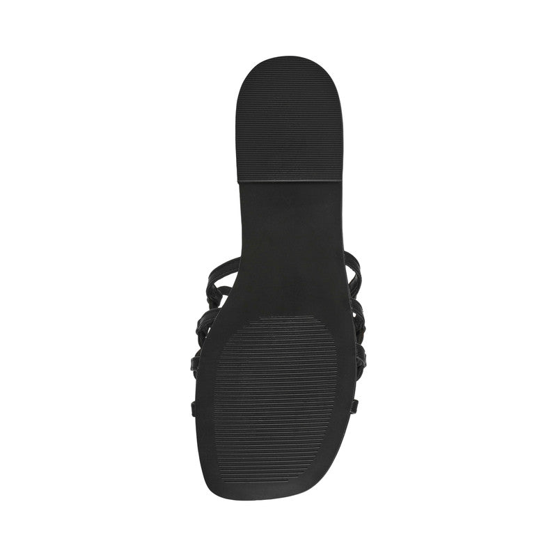 Steve Madden Lotus Women's Black Leather Flat Sandals - outsole view