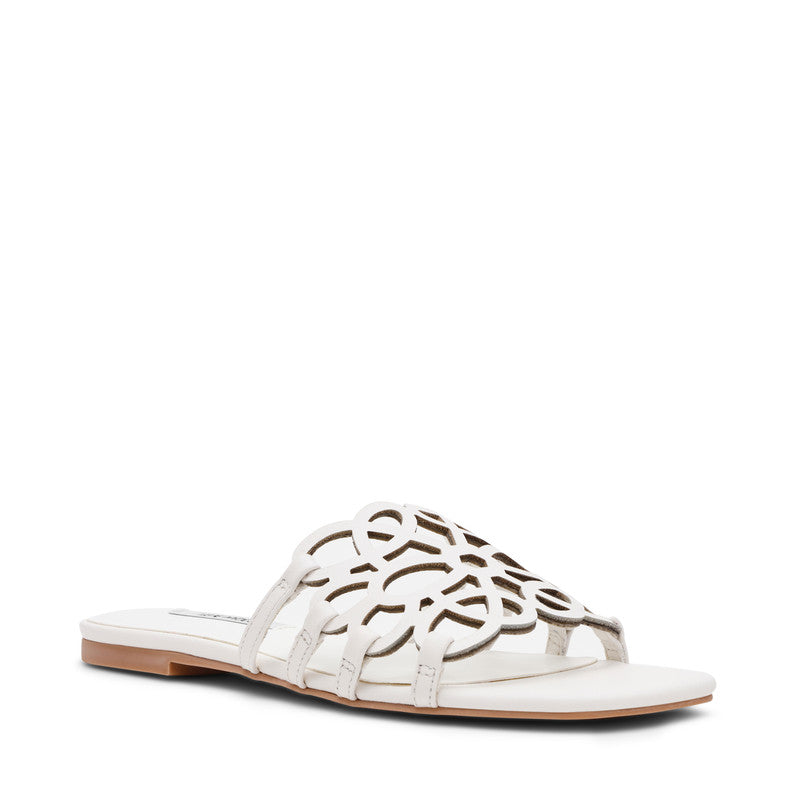 Steve Madden Lotus Women's White Leather Flat Sandals - front three-quarter view