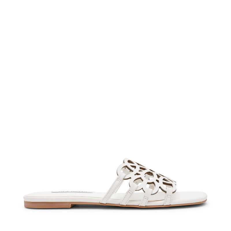 Steve Madden Lotus Women's White Leather Flat Sandals - front view