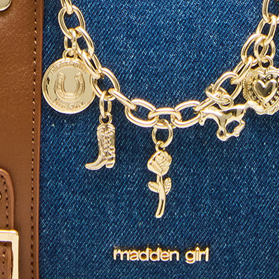 Madden Girl Abryced bag with gold-tone chain and charm detail, close view
