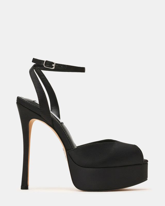 Steve Madden Martini Women's Black Satin Heeled Sandals - side profile