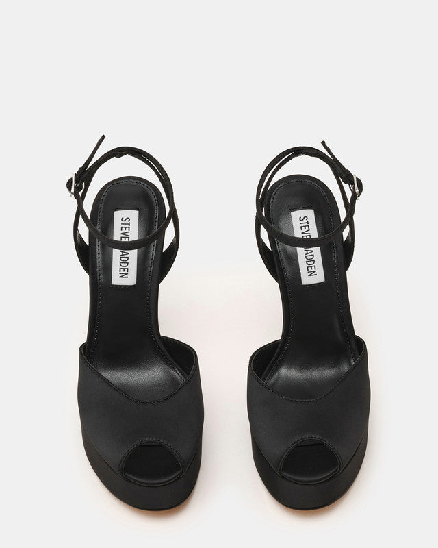 Steve Madden Martini Women's Black Satin Heeled Sandals - top view
