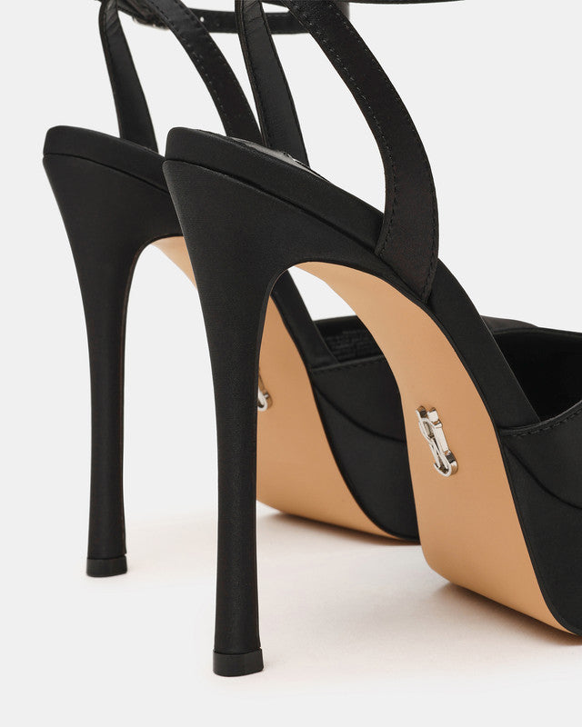 Steve Madden Martini Women's Black Satin Heeled Sandals - rear view