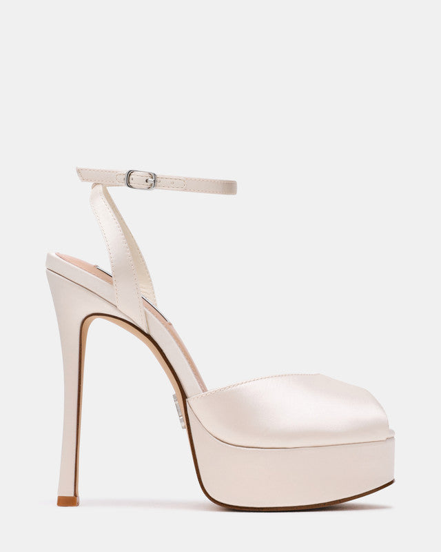 Steve Madden Martini Women's Ivory Satin Heeled Sandals - side profile