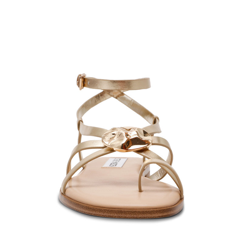 Steve Madden Napa Valley women's gold flat sandals, angled view
