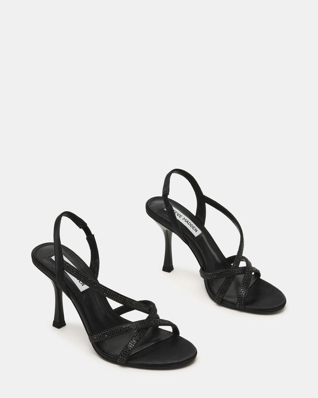Steve Madden Nexus Women's Black Satin Heeled Sandals - pair view