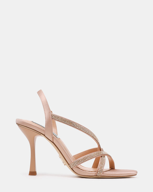 Steve Madden Nexus Women's Champagne Satin Heeled Sandals - side profile