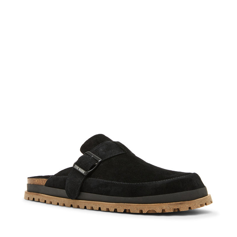 Steve Madden Odrik Men's Black Suede Sandals - front three-quarter view